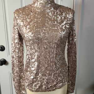Free People Shimmering Sequin Beige Blouse